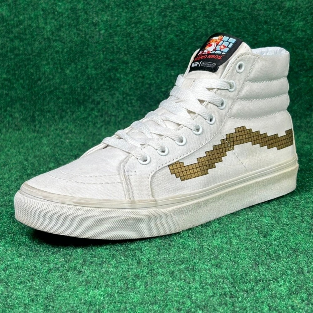 Vans x Nintendo Sk8-Hi Super Mario Bros White Gold Pixel Sneakers 721278 Men 6.5